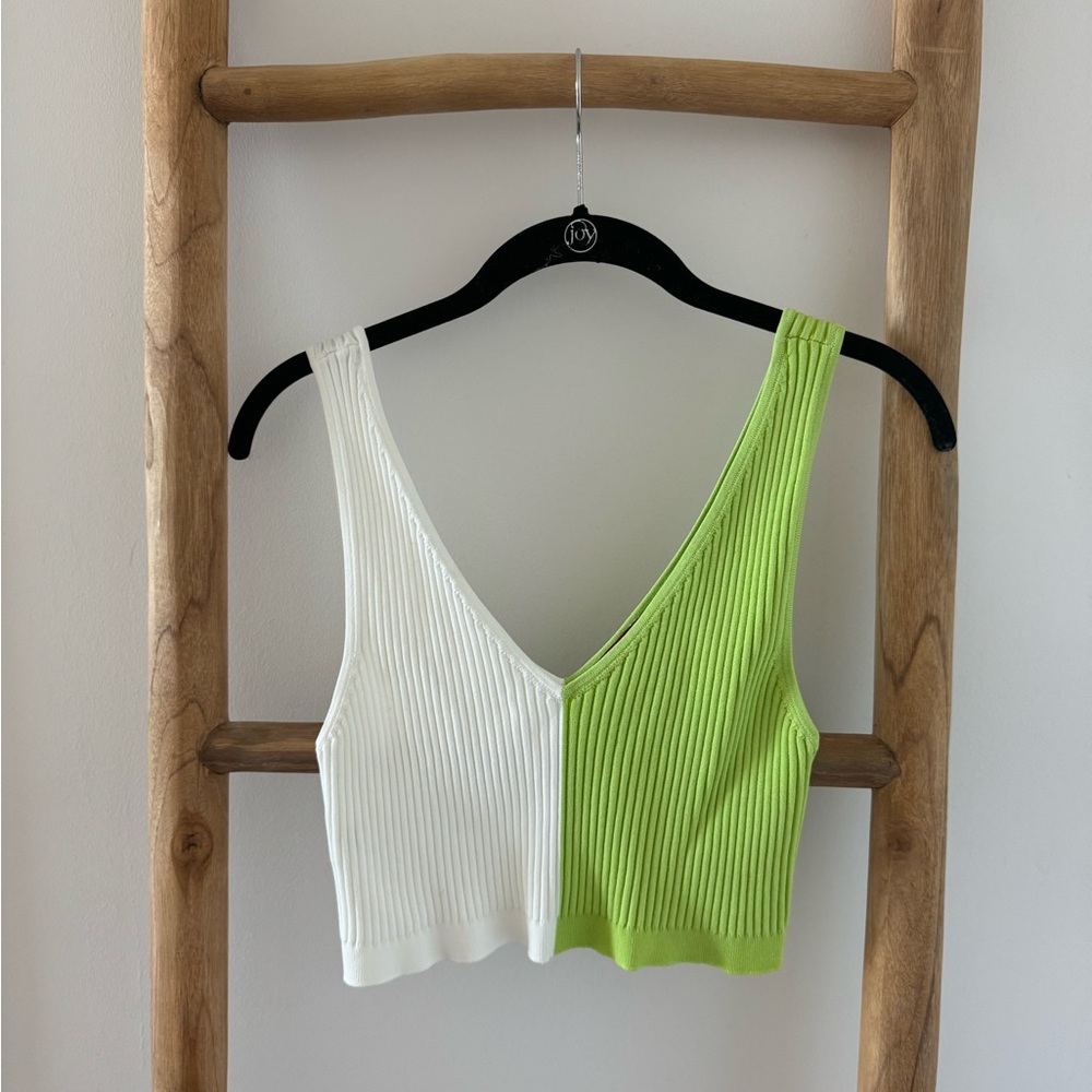 Two-Tone Green and White Women's Top